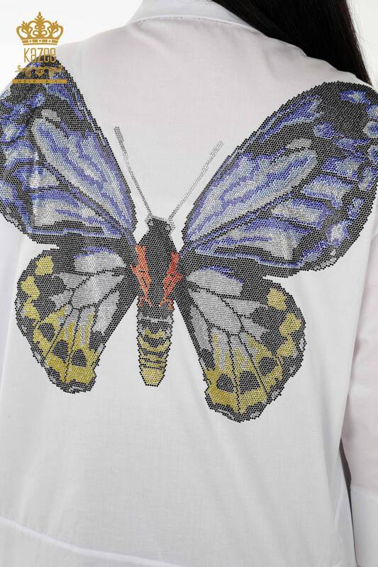 Großhandel Damen Hemd - Rücken - Schmetterlingsmuster - Weiß - 20107 | KAZEE
