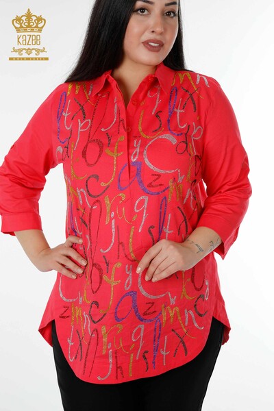 Großhandel Damenhemd - Buchstaben muster - Koralle - 20123 | KAZEE - Thumbnail
