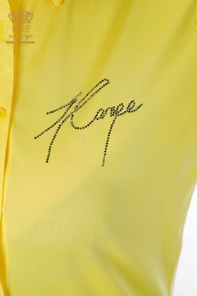 Großhandel Damenhemd Buntes Muster Gelb - 20085 | KAZEE - Thumbnail