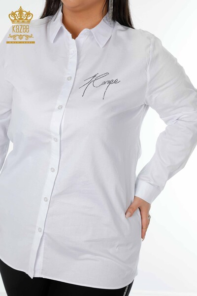 Großhandel Damenhemden Bunt gemustert Weiß - 20085 | KAZEE - Thumbnail