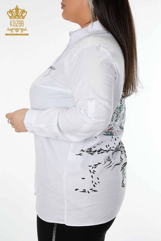 Großhandel Damenhemden Bunt gemustert Weiß - 20085 | KAZEE