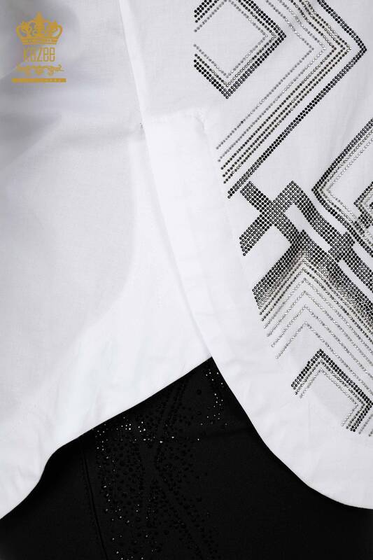 Großhandel Damenhemd gemustert - Kristall Stein bestickt - Koton - 20125 | KAZEE