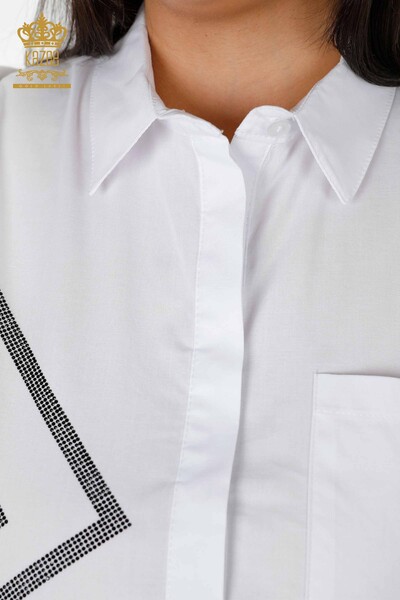 Großhandel Damenhemd gemustert - Kristall Stein bestickt - Koton - 20125 | KAZEE - Thumbnail