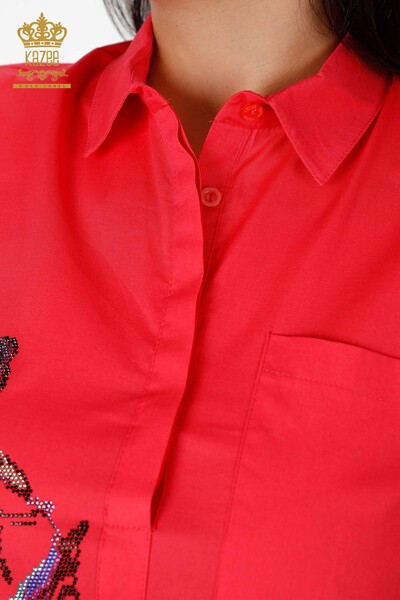 Großhandels-Damenhemd - Libelle-Detail Farbiger Stein bestickt - Baumwolle - 20120 | KAZEE - Thumbnail