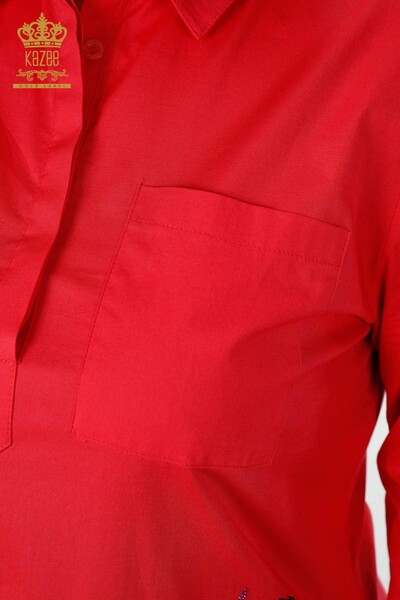 Großhandels-Damenhemd - Libelle-Detail Farbiger Stein bestickt - Baumwolle - 20120 | KAZEE - Thumbnail
