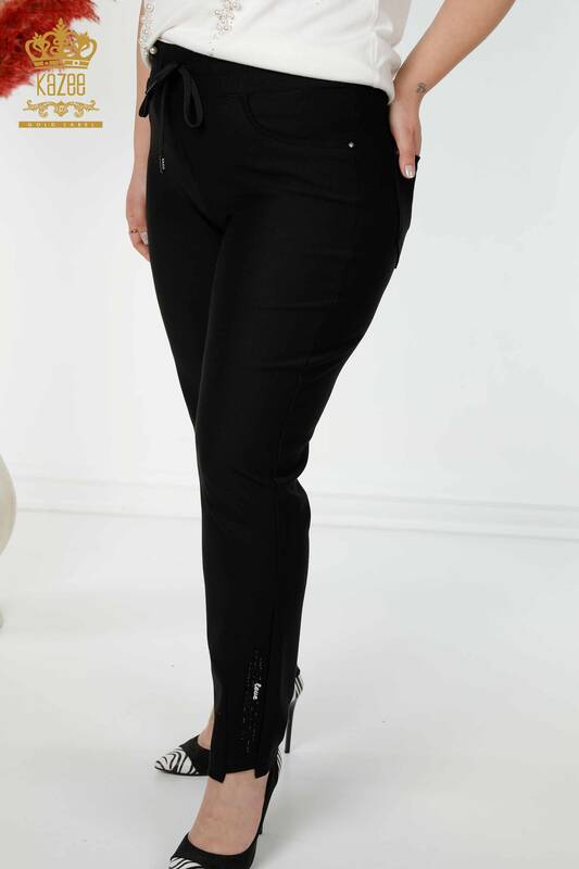 Großhandel Damenhose - Elastische Taille - Schwarz - 3657 | KAZEE