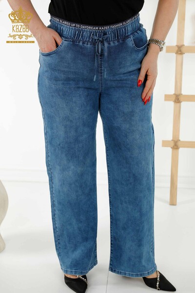Großhandel Damenhose - Elastische Taille - Blau - 3694 | KAZEE - Thumbnail