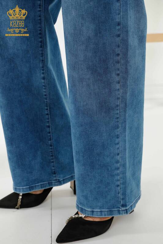Großhandel Damenhose - Elastische Taille - Blau - 3694 | KAZEE