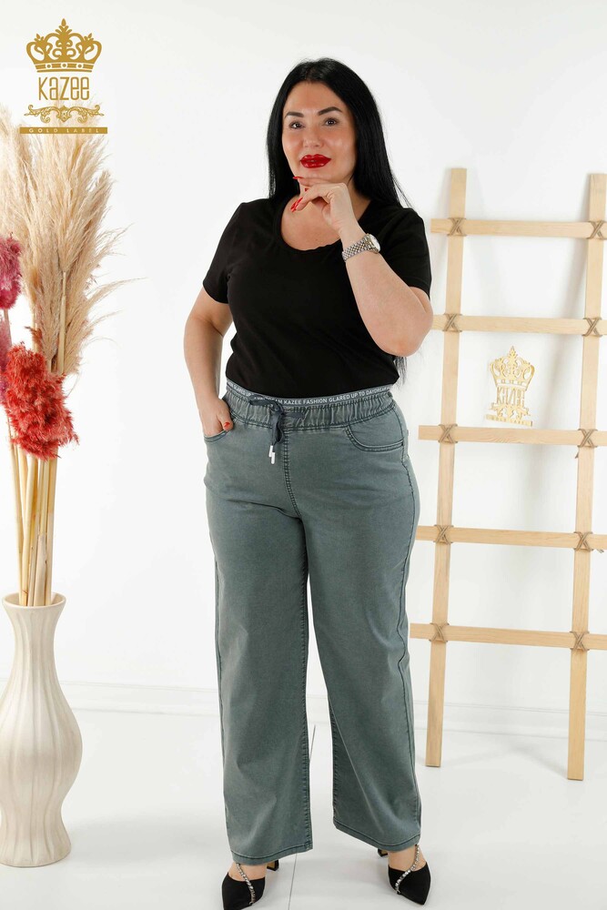 Großhandel Damenhosen - Elastische Taille - Khaki - 3672 | KAZEE - 1