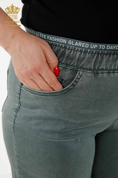 Großhandel Damenhosen - Elastische Taille - Khaki - 3672 | KAZEE - Thumbnail (2)