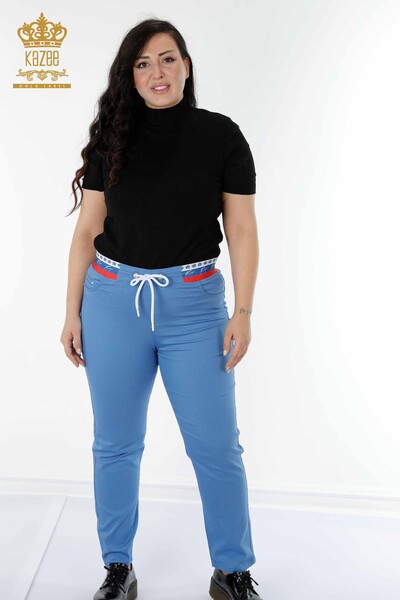 Großhandel Damenhose - Elastische Taille - Blau - 3530 | KAZEE - Thumbnail