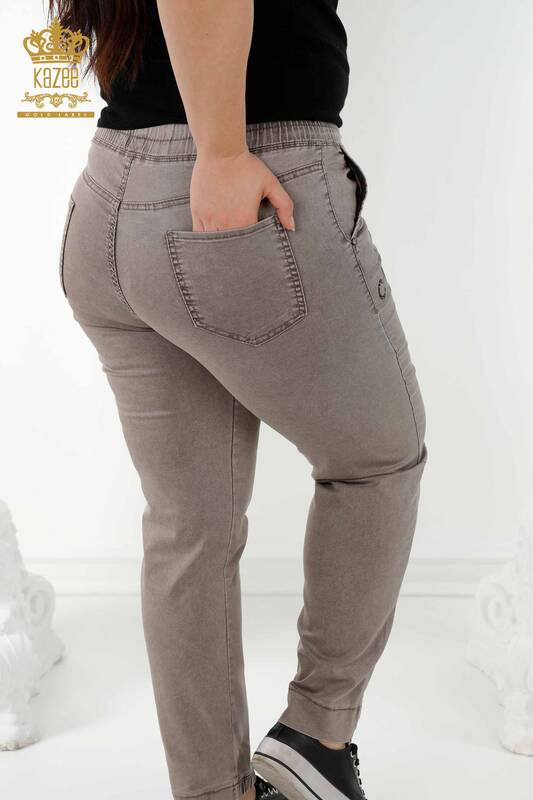Großhandel Damenhose mit elastischem Bund Braun - 3676 | KAZEE