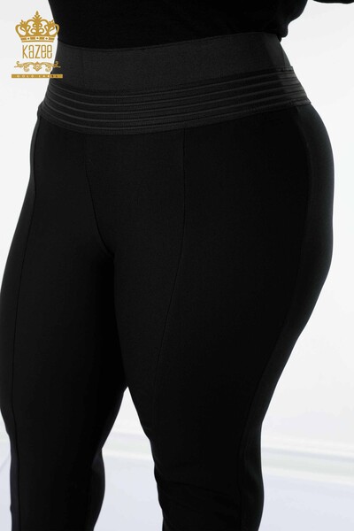 Großhandel Damenhose - Elastische Taille - Schwarz - 3376 | KAZEE - Thumbnail