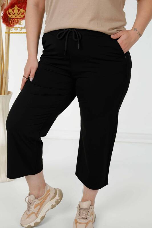 Großhandel Damenhosen - Elastische Taille - Schwarz - 3466 | KAZEE