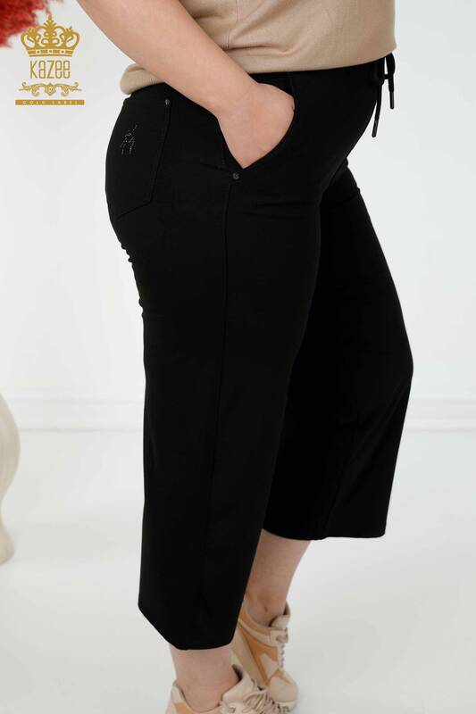 Großhandel Damenhosen - Elastische Taille - Schwarz - 3466 | KAZEE