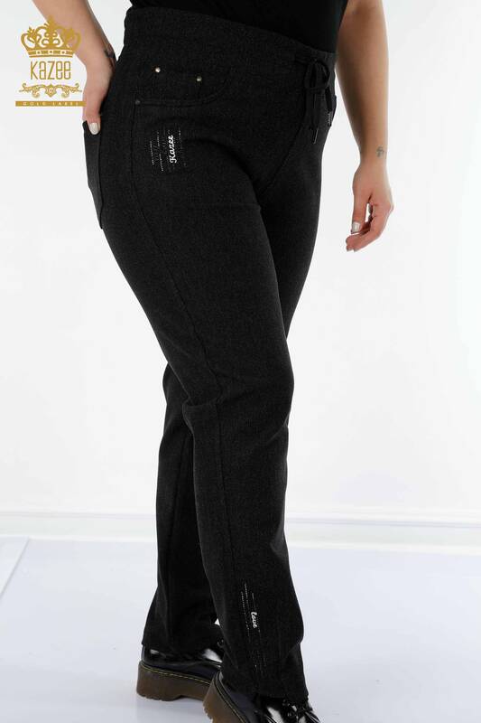 Großhandel Damenhosen - Elastische Taille - Schwarz - 3650 | KAZEE