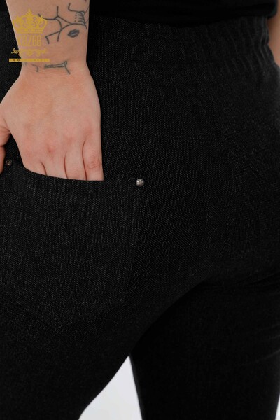 Großhandel Damenhosen - Elastische Taille - Schwarz - 3650 | KAZEE - Thumbnail
