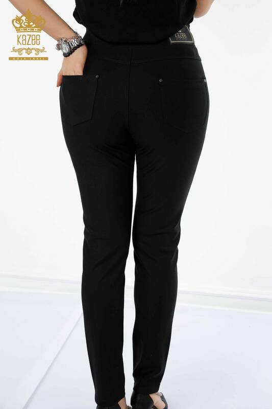 Großhandel Frauen Jeans - Blatt gemustert - Schwarz - 3562 | Kazee