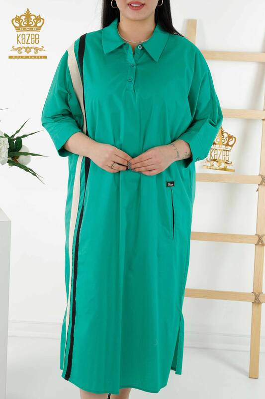 Großhandel Damenkleid Bunt Gestreift Grün - 20380 | KAZEE