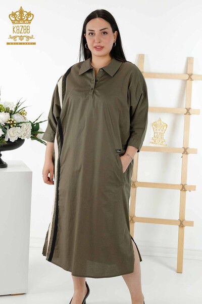 Großhandel Damenkleid - Bunt - Gestreift - Khaki - 20380 | KAZEE - Thumbnail