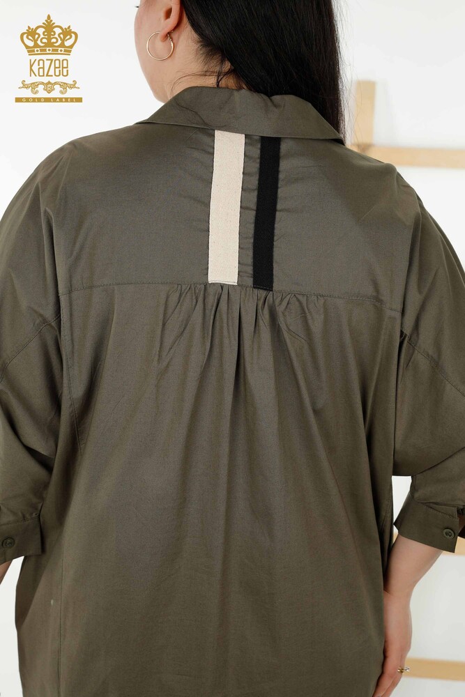 Großhandel Damenkleid - Bunt - Gestreift - Khaki - 20380 | KAZEE - 8