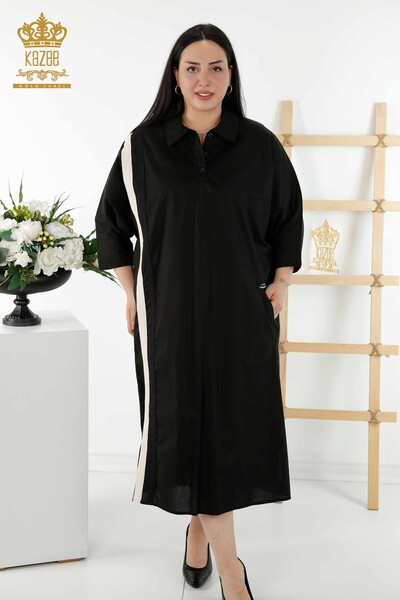 Großhandel Damenkleid Farbe Gestreift - Schwarz - 20380 | KAZEE - Thumbnail