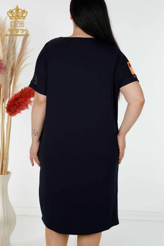 Großhandel Damenkleid gemustert Marineblau - 7744 | KAZEE