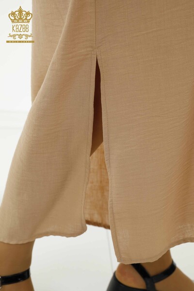 Großhandelskleid für Damen Halber Knopf Detailiert Beige - 20385 | KAZEE - 5