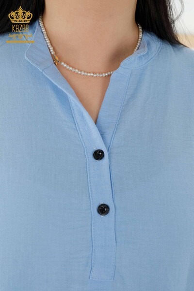 Kleid für Damen im Großhandel - Halber Knopf detailliert - Blau - 20384 | KAZEE - Thumbnail