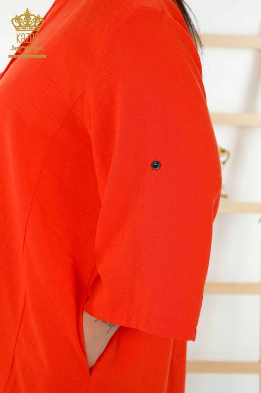 Großhandel Kleid für Damen im - Halber Knopf detailliert - Orange - 20384 | KAZEE