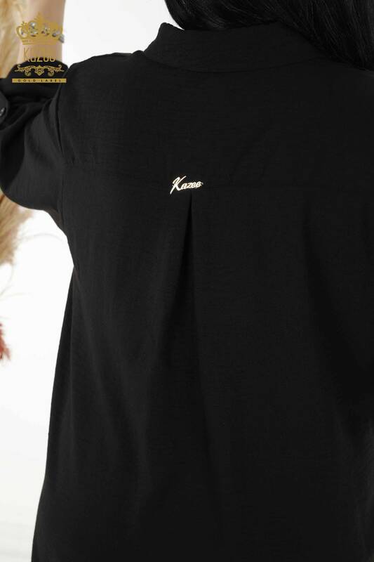 Großhandels Frauen Kleid halber Knopf detailliert schwarz - 20385 | KAZEE