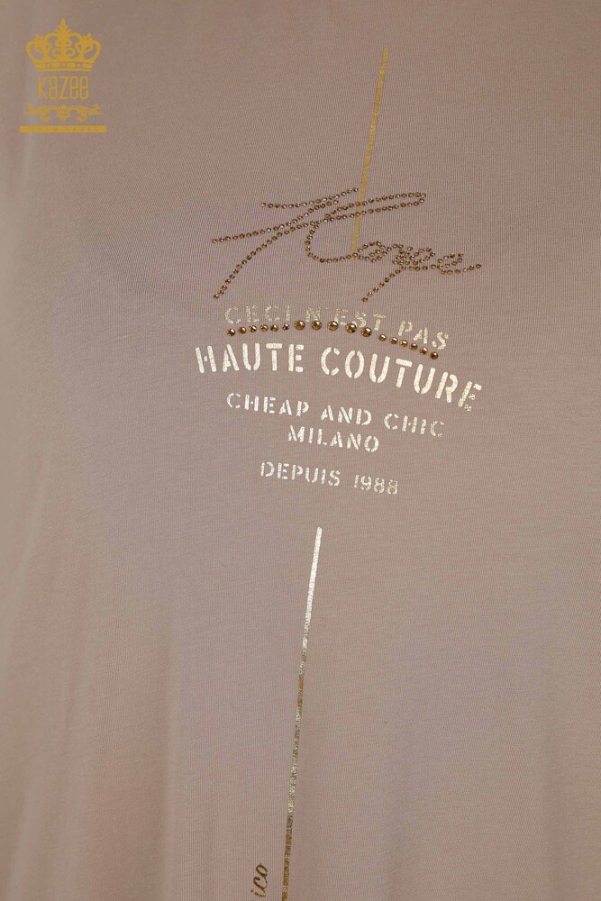 Großhandel Damen Kleid - Buchstabe detailliert - Beige - 20331 | KAZEE - 3