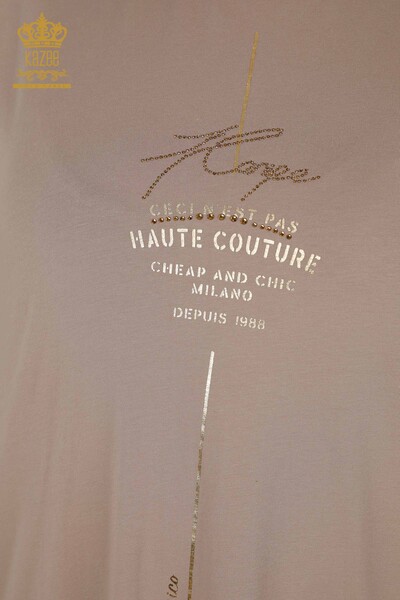 Großhandel Damen Kleid - Buchstabe detailliert - Beige - 20331 | KAZEE - 3