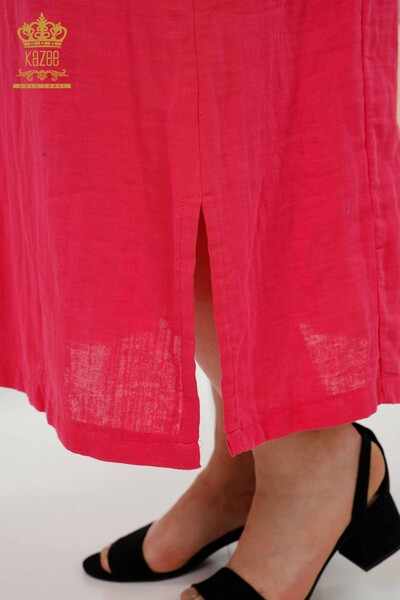 Großhandel Damen Kleid - Zwei Taschen - Fuchsia - 20400 / KAZEE - Thumbnail