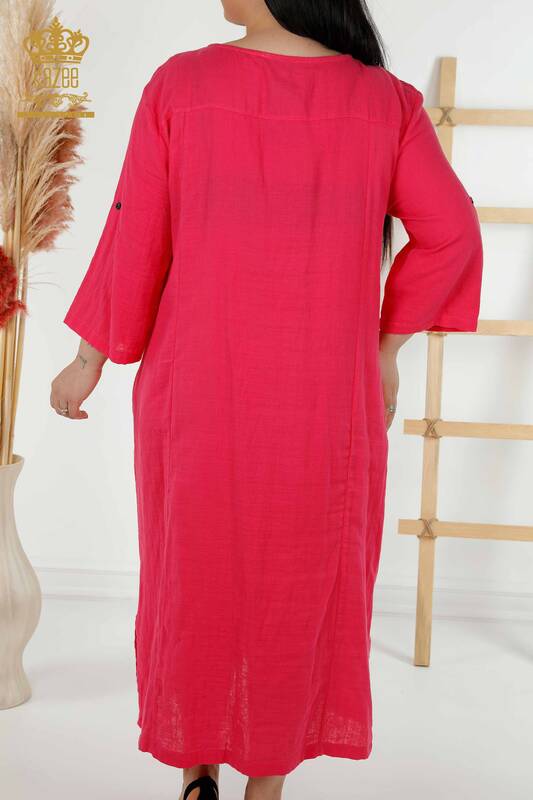 Großhandel Damen Kleid - Zwei Taschen - Fuchsia - 20400 / KAZEE