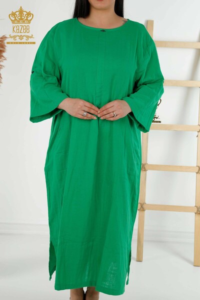 Großhandel Damen Kleid - Zwei Taschen - Grün - 20400 | KAZEE - Thumbnail