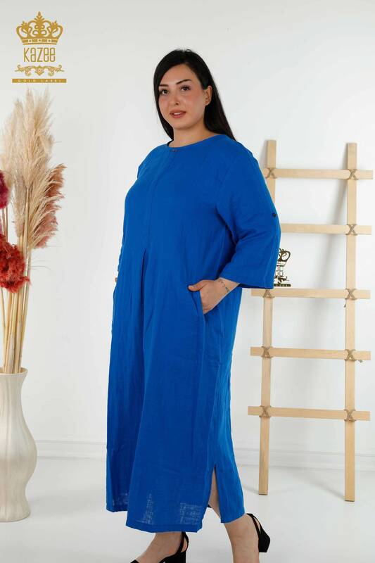 Großhandel Damen Kleid Zwei Taschen Saks - 20400 | KAZEE