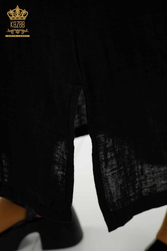 Großhandel Damenkleid - Zwei Taschen - Schwarz - 20404 | KAZEE