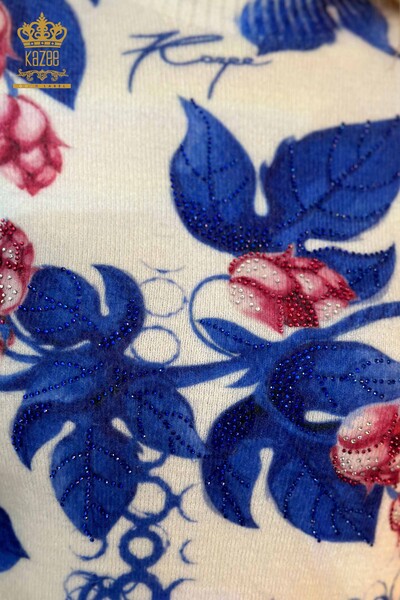 Großhandel Damen Pullover Angora Blatt Muster Dunkelblau - 18998 / KAZEE - Thumbnail