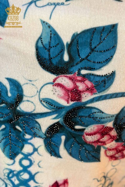 Großhandel Damen Pullover Angora Blatt Muster Mint - 18998 / KAZEE - Thumbnail