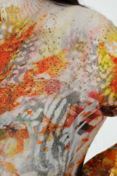 Großhandel Damen Pullover Angora Muster Stein bestickt Oranj - 16002 / KAZEE - Thumbnail