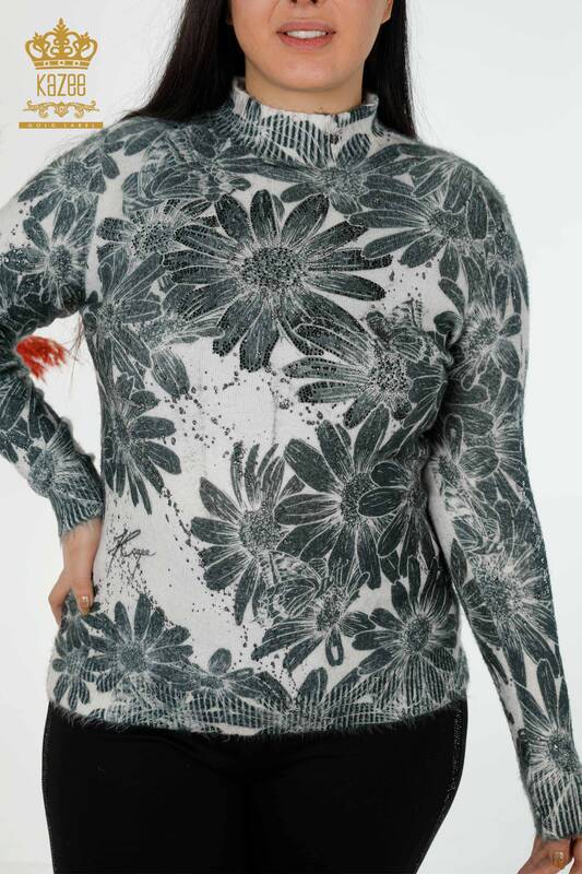 Großhandel Damen Pullover Angora Kristall Stein bestickt Beige - 16006 / KAZEE