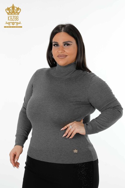 Großhandel Damen Pullover Basic Anthrazit-15134 / KAZEE - Thumbnail
