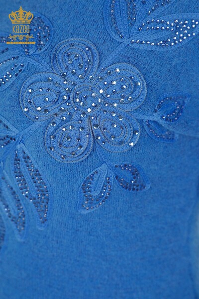 Großhandel Damen Pullover Blatt Blume gemustert Stein Angora - 18873 | KAZEE - Thumbnail