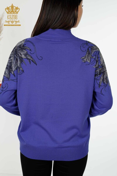 Großhandel Frauen Strickjacke Schulter Blume detaillierte Violett-16597 / KAZEE - 7