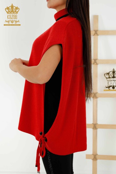 Großhandel Ärmelloser Damen Pullover - Rollkragenpullover - Rot - 30229 | KAZEE - Thumbnail