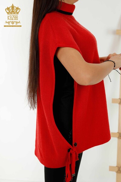 Großhandel Ärmelloser Damen Pullover - Rollkragenpullover - Rot - 30229 | KAZEE - Thumbnail (2)