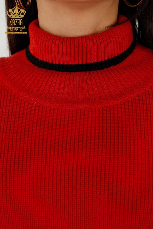 Großhandel Ärmelloser Damen Pullover - Rollkragenpullover - Rot - 30229 | KAZEE