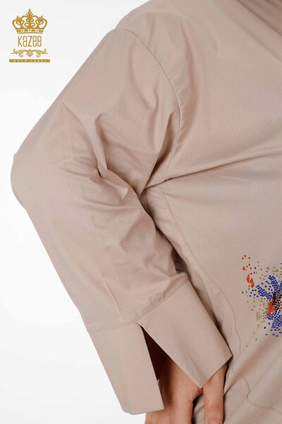 Großhandel Damenhemd - Bunt - Stein bestickt Rücken gemustert - Baumwolle - 20064 | KAZEE - Thumbnail