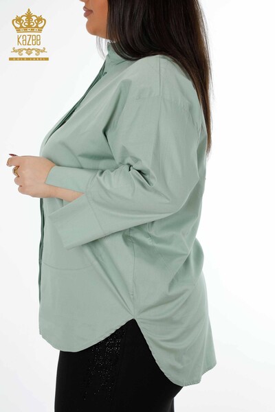 Großhandel Damenhemd - Bunt - Stein bestickt Rücken gemustert - Baumwolle - 20064 | KAZEE - Thumbnail
